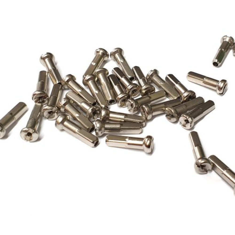 16mm 14G BRASS SPOKES NIPPLES - SILVER (Pk 50)