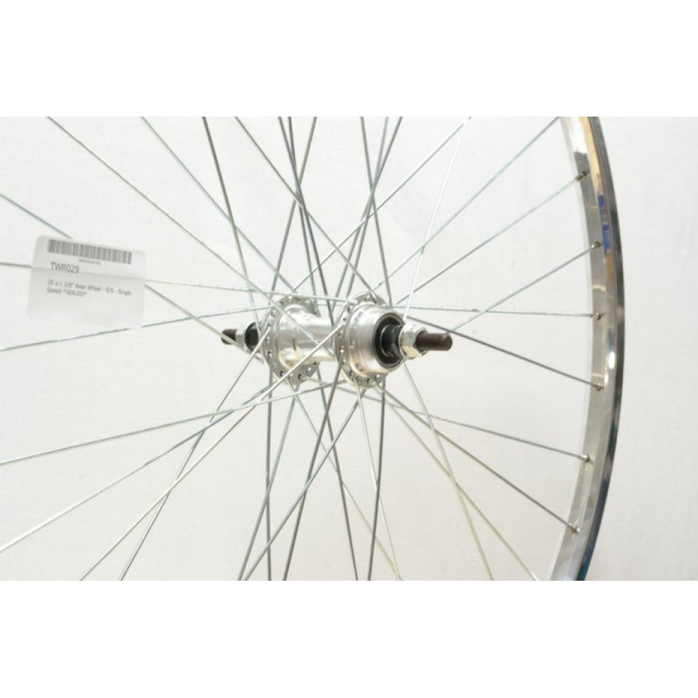 26 x 1 3/8 SILVER ALLOY REAR WHEEL SS A.H (37-590) (TWR029)