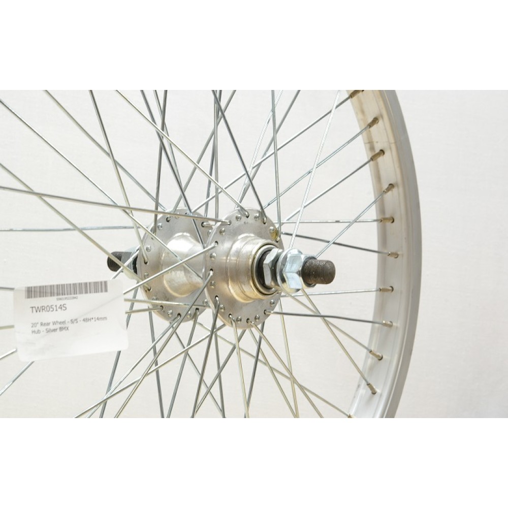 BMX 20 REAR 48 SPOKE WHEEL 14mm AXLE SILVER (TWR0514S)