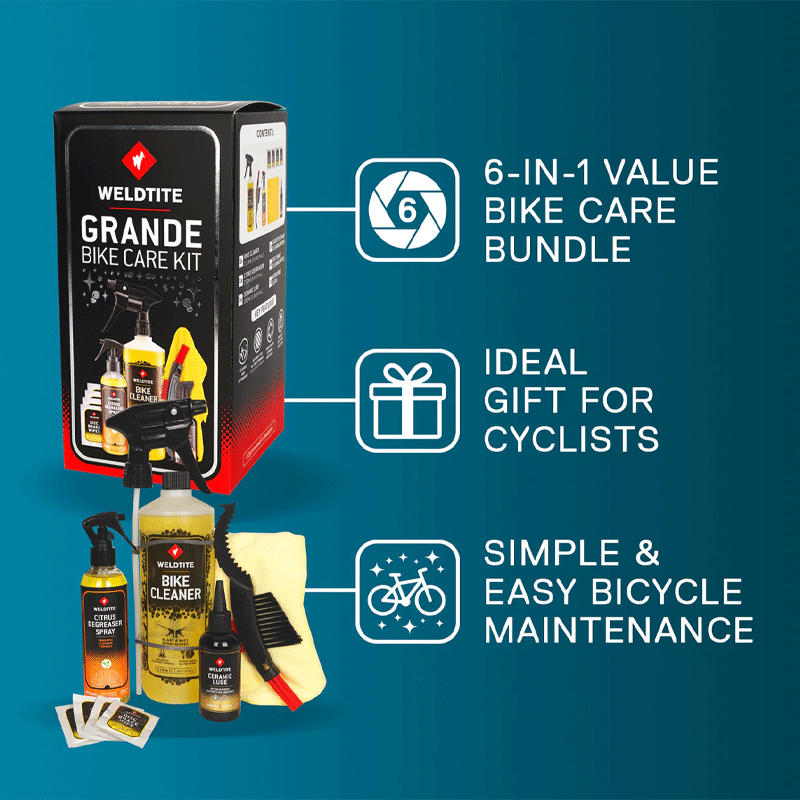 WELDTITE GRANDE BIKE CARE KIT - CLE/DEGR/LUB/BRSH/WIPE/CLOTH